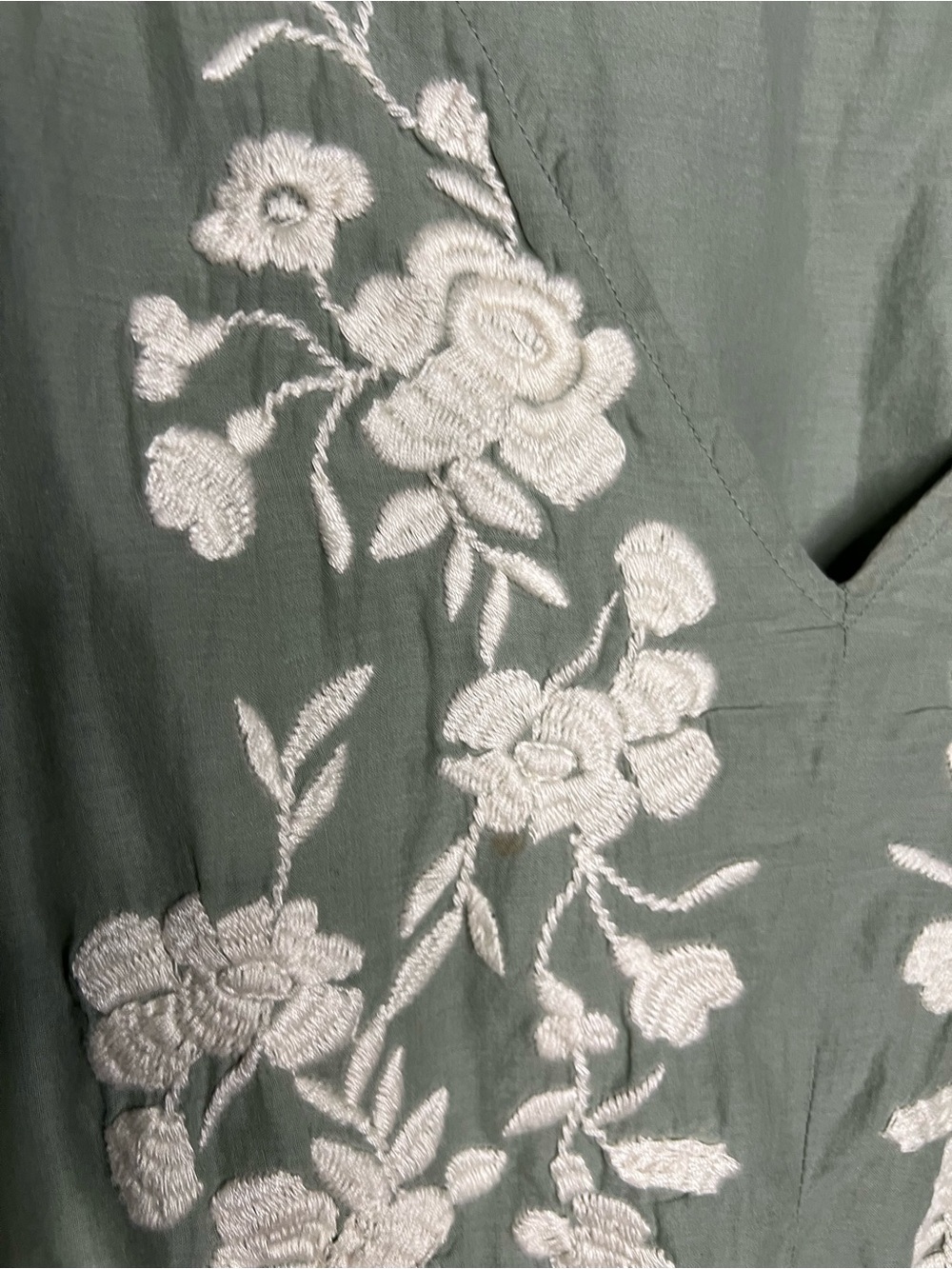 Lucky Brand Sage Green Floral Embroidered Cotton Boho Western Prairie Midi Dress - Picture 5 of 12